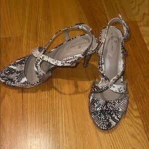 Bandolino Snake-Print Slingback Heels in Black and White